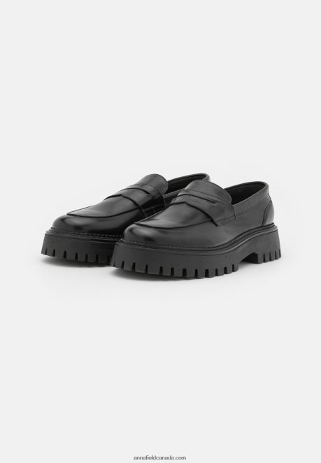 Anna Field Women Leather Slip-Ons Black H42J4Z1791