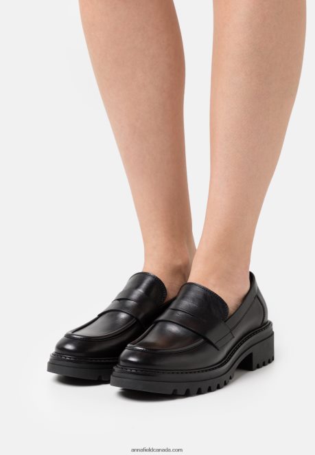 Anna Field Women Leather Slip-Ons Black H42J4Z1817