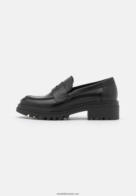 Anna Field Women Leather Slip-Ons Black H42J4Z1817