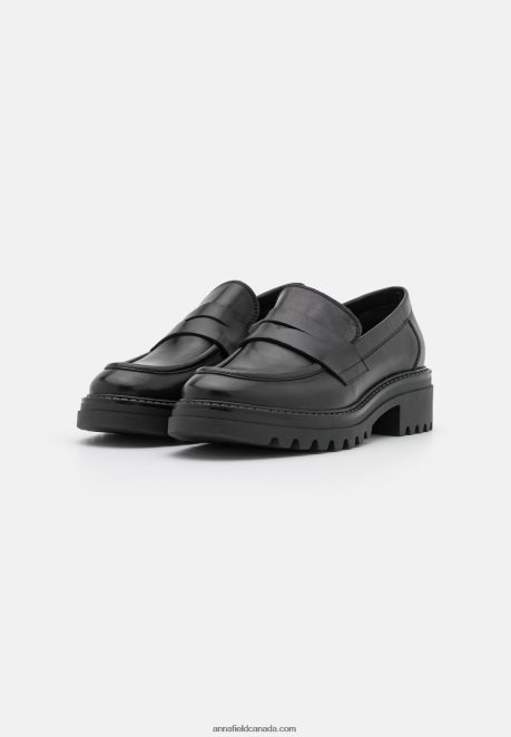 Anna Field Women Leather Slip-Ons Black H42J4Z1817