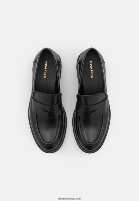 Anna Field Women Leather Slip-Ons Black H42J4Z1817