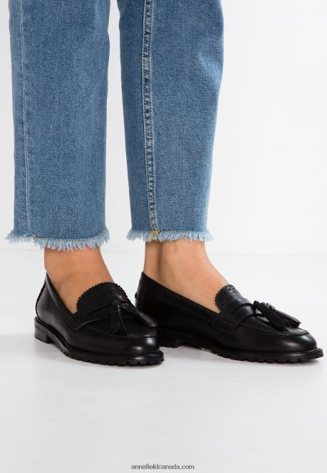 Anna Field Women Leather Slip-Ons Black H42J4Z1829