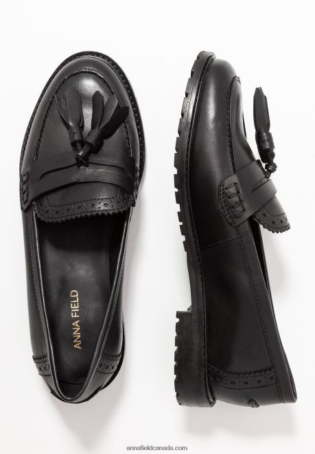 Anna Field Women Leather Slip-Ons Black H42J4Z1829