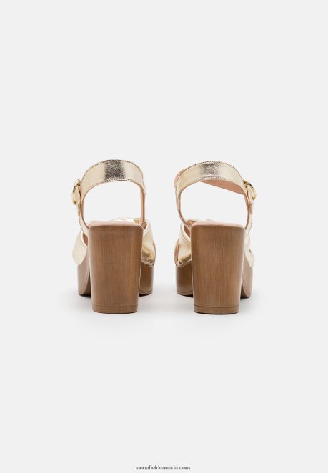 Anna Field Women Leather Clogs Gold H42J4Z1888