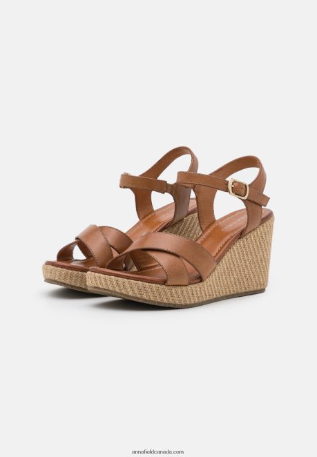 Anna Field Women Leather High Heeled Sandals Cognac H42J4Z1478
