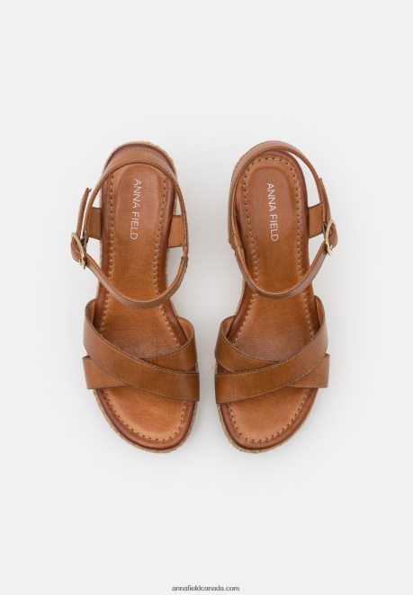 Anna Field Women Leather High Heeled Sandals Cognac H42J4Z1478