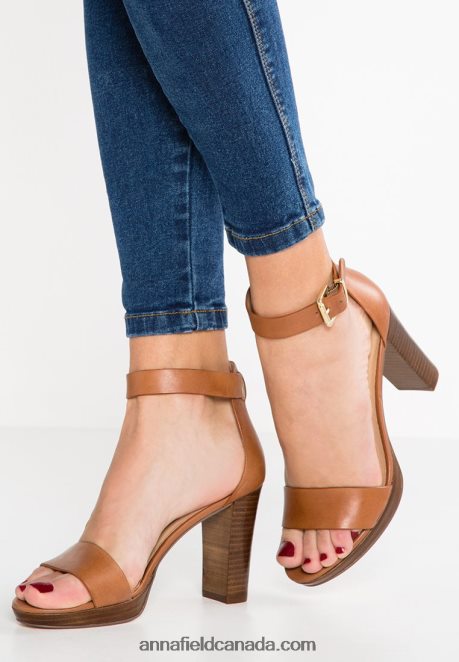 Anna Field Women Leather High Heeled Sandals Cognac H42J4Z1549