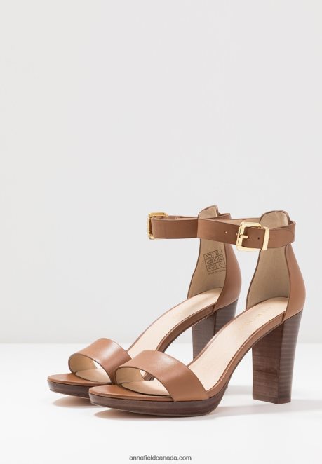 Anna Field Women Leather High Heeled Sandals Cognac H42J4Z1549