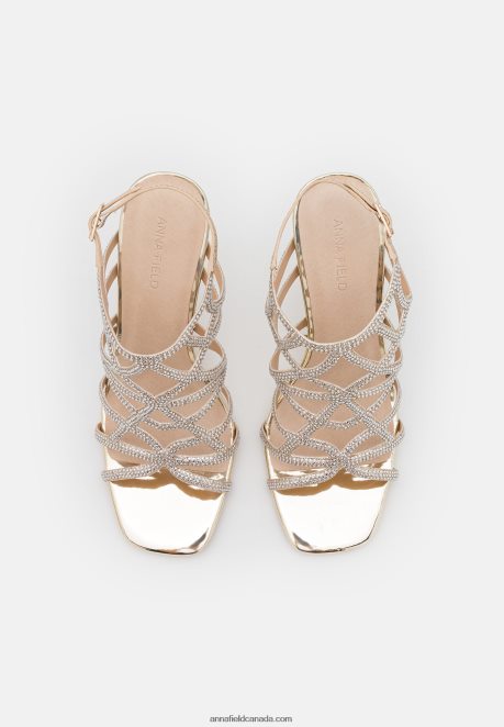 Anna Field Women Leather High Heeled Sandals Gold H42J4Z1354