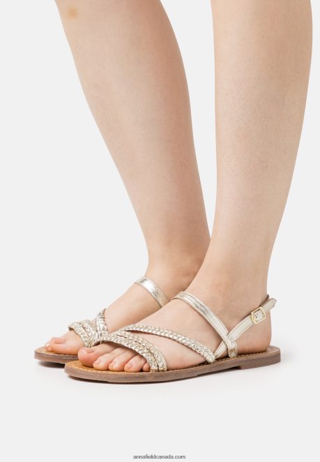 Anna Field Women Leather Sandals Gold H42J4Z1337