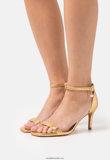 Anna Field Women Leather Sandals Gold H42J4Z1409