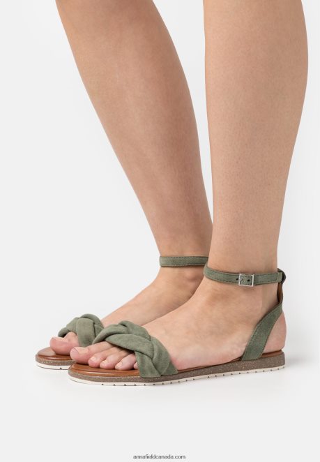 Anna Field Women Leather Sandals Khaki H42J4Z1387