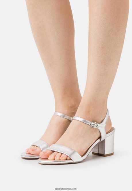 Anna Field Women Leather Sandals Silver H42J4Z1362