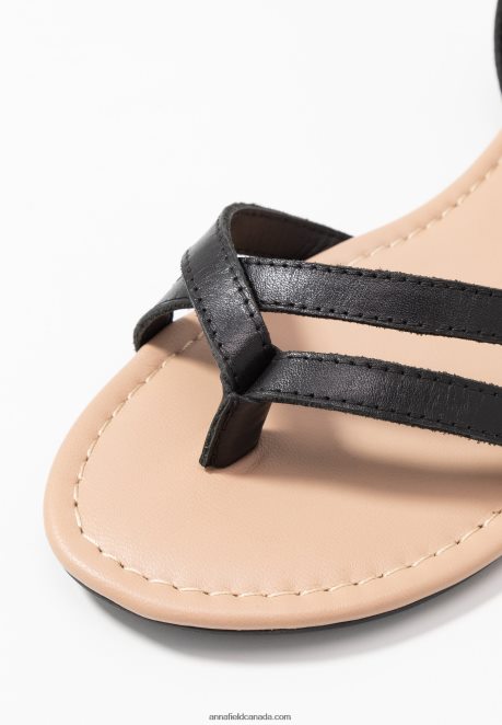 Anna Field Women Leather T-Bar Sandals Black H42J4Z1523