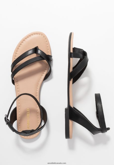 Anna Field Women Leather T-Bar Sandals Black H42J4Z1523