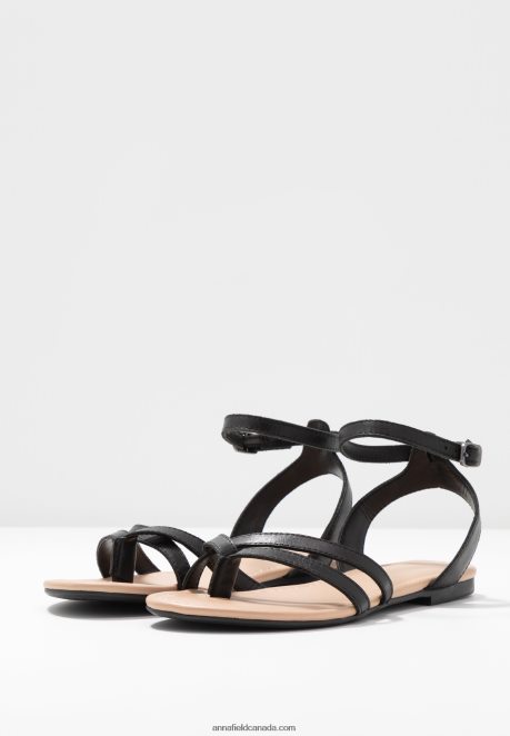 Anna Field Women Leather T-Bar Sandals Black H42J4Z1523