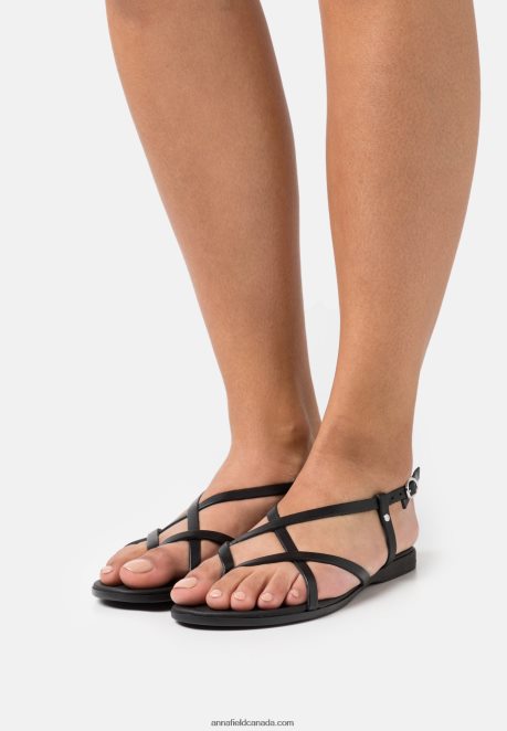 Anna Field Women Leather T-Bar Sandals Black H42J4Z1532