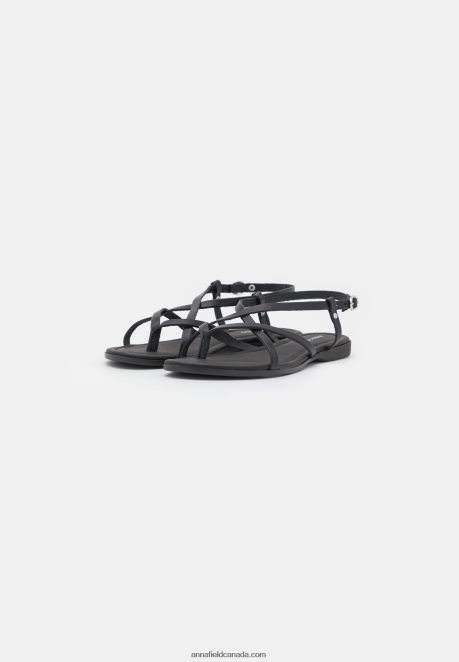 Anna Field Women Leather T-Bar Sandals Black H42J4Z1532