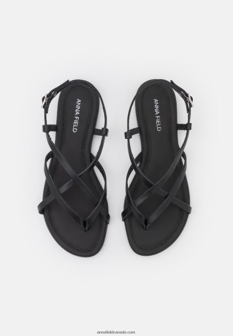 Anna Field Women Leather T-Bar Sandals Black H42J4Z1532