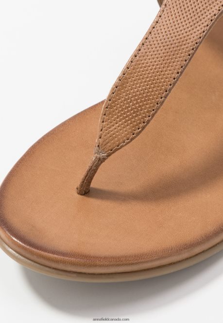 Anna Field Women Leather T-Bar Sandals Cognac H42J4Z1495