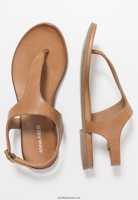 Anna Field Women Leather T-Bar Sandals Cognac H42J4Z1495