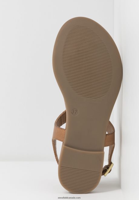 Anna Field Women Leather T-Bar Sandals Cognac H42J4Z1495