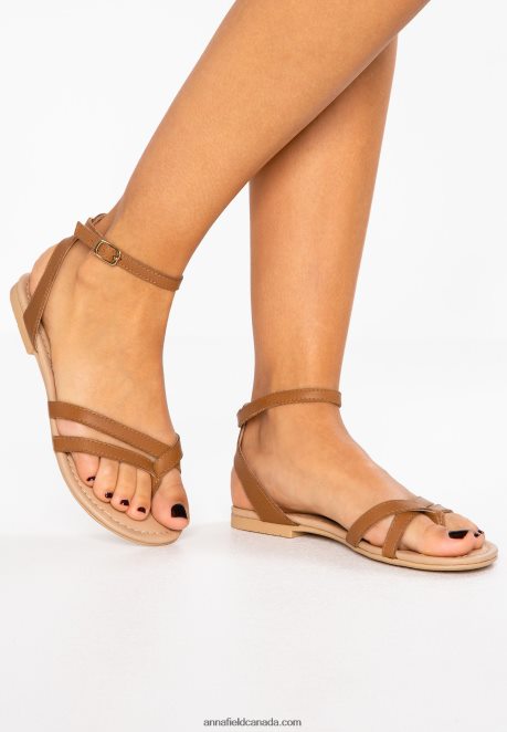 Anna Field Women Leather T-Bar Sandals Cognac H42J4Z1513