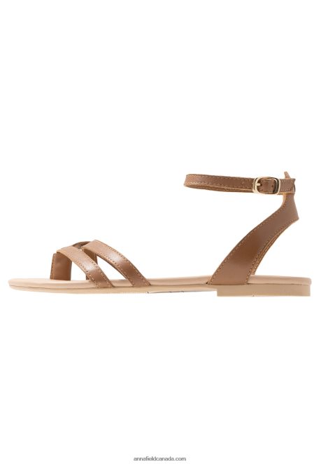 Anna Field Women Leather T-Bar Sandals Cognac H42J4Z1513