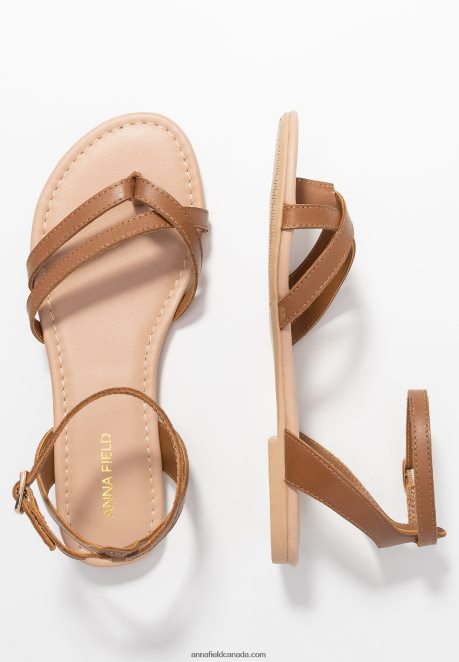 Anna Field Women Leather T-Bar Sandals Cognac H42J4Z1513