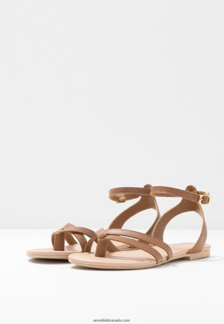 Anna Field Women Leather T-Bar Sandals Cognac H42J4Z1513