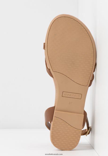 Anna Field Women Leather T-Bar Sandals Cognac H42J4Z1513
