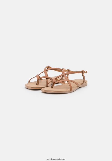 Anna Field Women Leather T-Bar Sandals Cognac H42J4Z1536