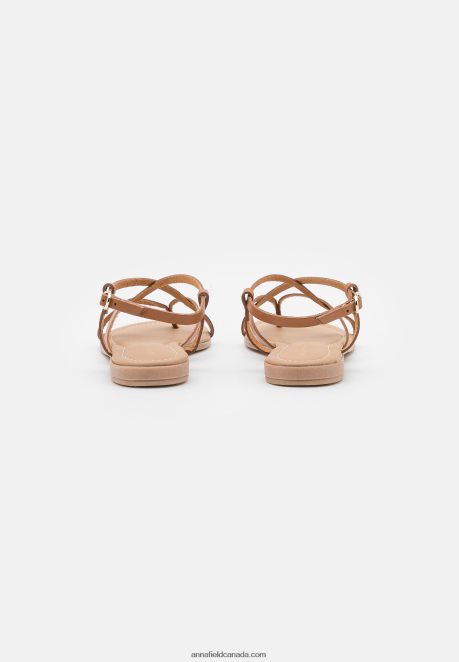 Anna Field Women Leather T-Bar Sandals Cognac H42J4Z1536