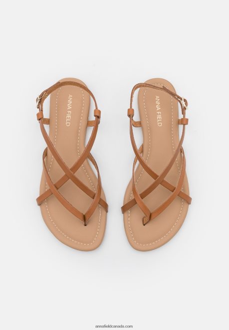 Anna Field Women Leather T-Bar Sandals Cognac H42J4Z1536