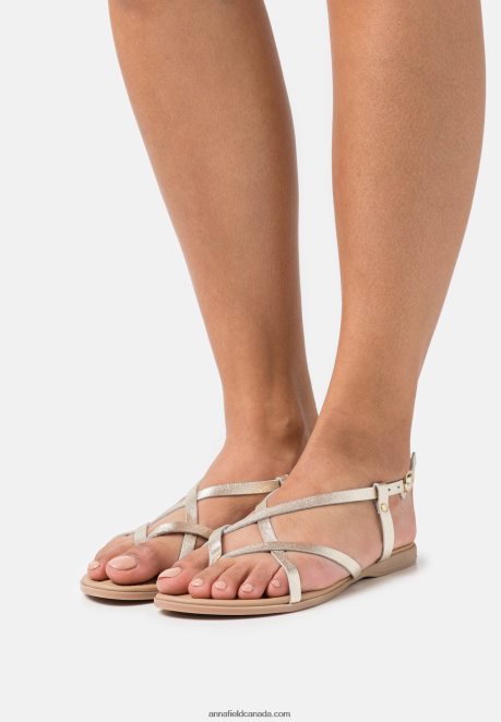 Anna Field Women Leather T-Bar Sandals Gold H42J4Z1522