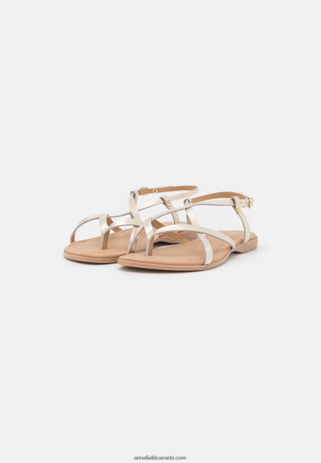 Anna Field Women Leather T-Bar Sandals Gold H42J4Z1522