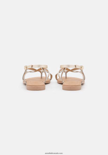 Anna Field Women Leather T-Bar Sandals Gold H42J4Z1522