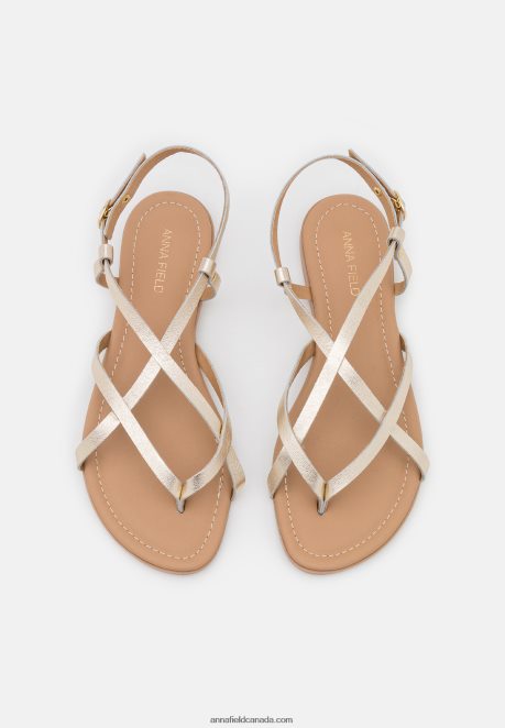 Anna Field Women Leather T-Bar Sandals Gold H42J4Z1522