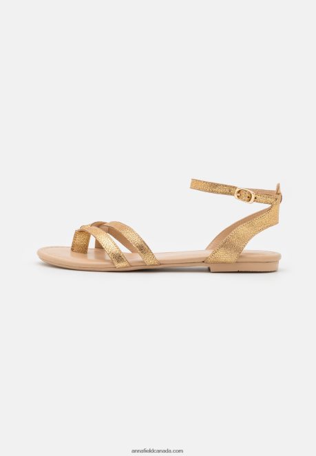 Anna Field Women Leather T-Bar Sandals Gold H42J4Z1529