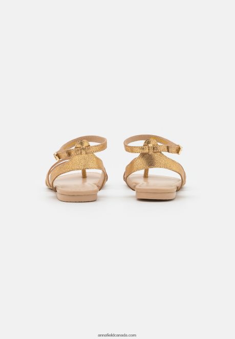 Anna Field Women Leather T-Bar Sandals Gold H42J4Z1529