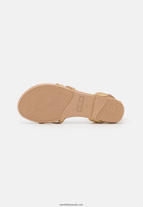 Anna Field Women Leather T-Bar Sandals Gold H42J4Z1529