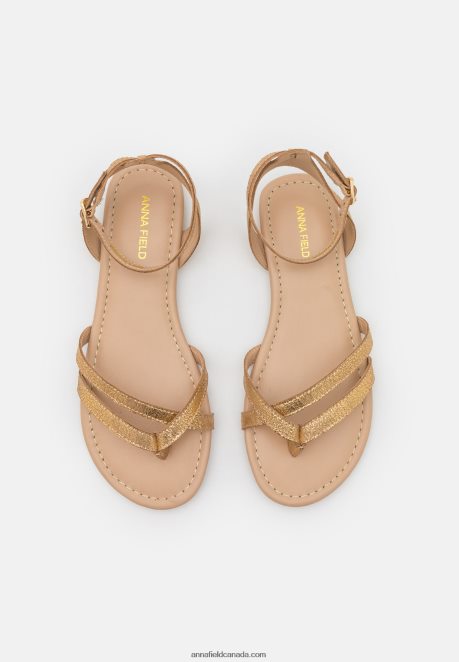 Anna Field Women Leather T-Bar Sandals Gold H42J4Z1529
