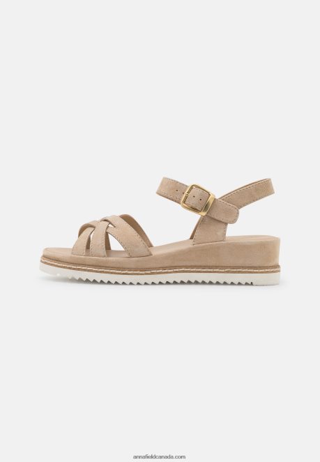 Anna Field Women Leather Wedge Sandals Beige H42J4Z1485