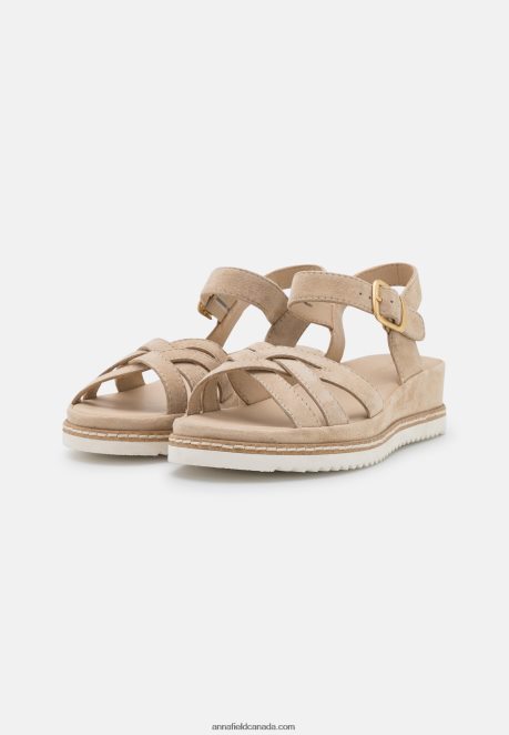 Anna Field Women Leather Wedge Sandals Beige H42J4Z1485