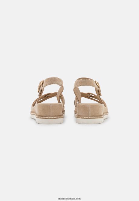 Anna Field Women Leather Wedge Sandals Beige H42J4Z1485