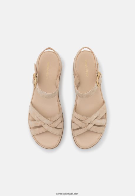 Anna Field Women Leather Wedge Sandals Beige H42J4Z1485