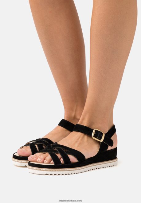 Anna Field Women Leather Wedge Sandals Black H42J4Z1488