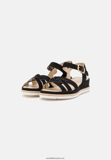 Anna Field Women Leather Wedge Sandals Black H42J4Z1488