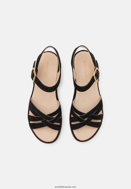 Anna Field Women Leather Wedge Sandals Black H42J4Z1488