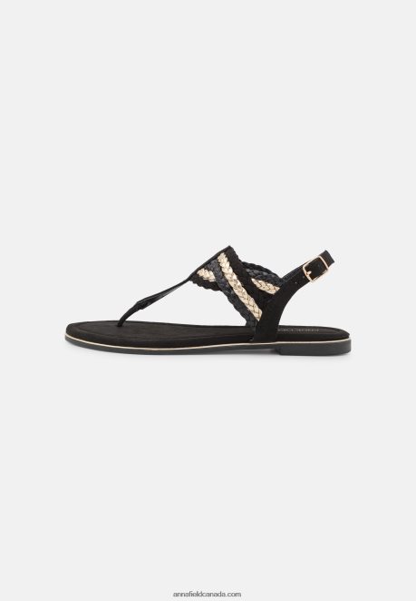Anna Field Women T-Bar Sandals Black/Gold H42J4Z1503